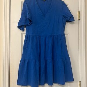Adorable Royal Blue Ruffle Sleeve Dress